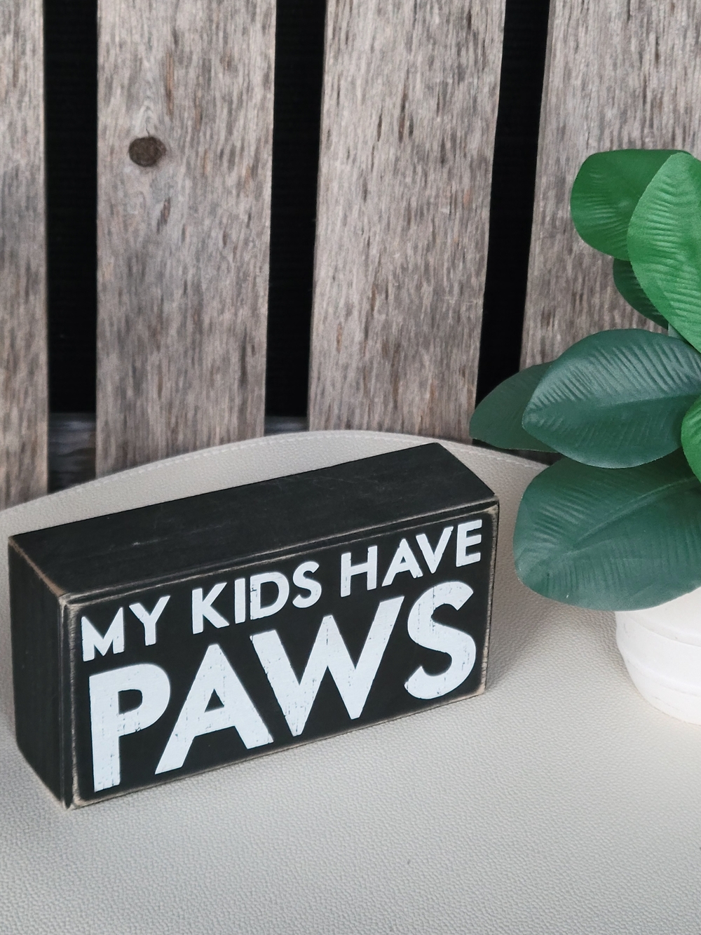 'My Kids Have Paws' Black & White Decorative Block -primitives by Kathy